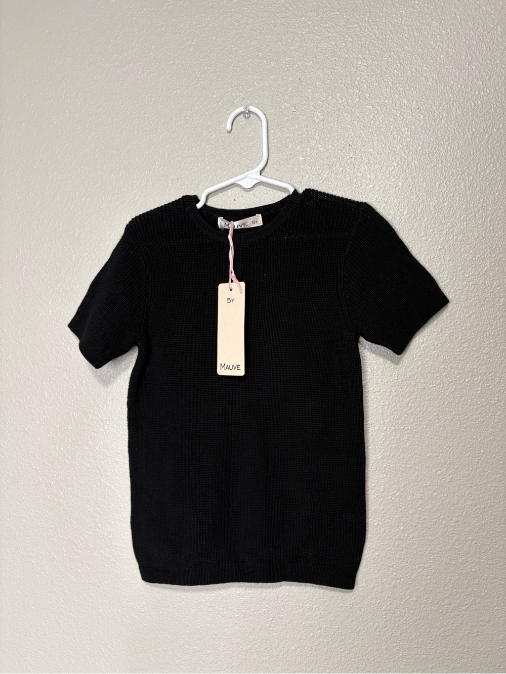 Mauve Black Ribbed Knit Sweater Top NWT 100% Cotton Short Sleeve Crew Neck Sz 5